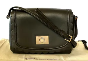 Kate Spade Maple Court Zani Scalloped Edge Black Leather Crossbody Shoulder Bag thumbnail 1