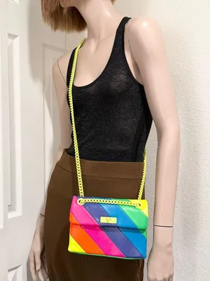 KURT GEIGER Brixton Neon Rainbow Quilt Leather Chain Shoulder Crossbody NO LOCK! thumbnail 4