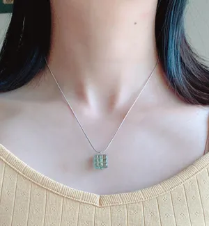 Handmade Czech glass translucent aqua bead stainless steel necklace ✨ thumbnail 2