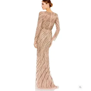 Mac Duggal 5240 Womens Long Sleeve Beaded Column Gown Dress Mocha thumbnail 8