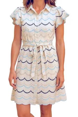 Boutique Blue White Eyelet Cottagecore Midi Dress Tie Waist XL thumbnail 1