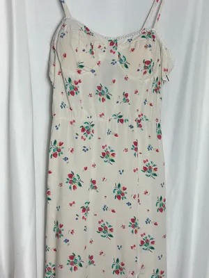 Floral Cream summer garden party linen blend Spaghetti Strap Midi Dress M NWT thumbnail 3
