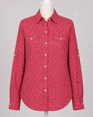 Lauren Ralph Lauren Red Floral Button Down Shirt XS Roll Tab Sleeve Cotton LRL‎ thumbnail 1