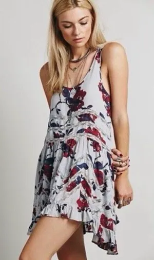 Free People Grey Floral Voile and Lace‎ Trapeze Slip Dress Size S thumbnail 1
