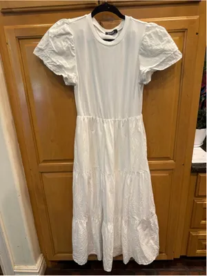 BTFBM long prairie dress in white. thumbnail 2