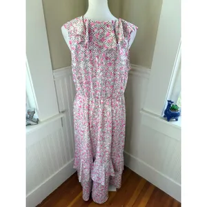 ELOQUII Floral Ruffle High-Low Maxi Dress Pink White Black Size 14 thumbnail 3