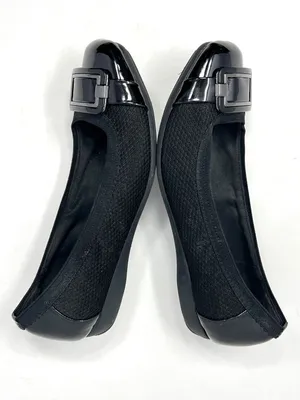 Anne Klein iFlex Akunice Black Knit Patent Ballet Flats Buckle 8M thumbnail 3