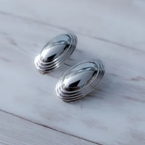 Vintage Clip On Earrings Elegant Stylish Silver Tone Oval Statement Large 1.25" thumbnail 3