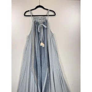 Free People Maxi Dress Blue Paradise and Back Striped Tasseled Flowy Boho Small thumbnail 7