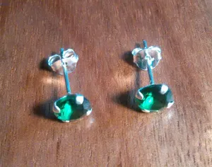 Simulated Green Diamond Sterling Silver Stud Earrings thumbnail 1