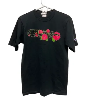 Champion Womens Small Black Graphic T-Shirt Rose Floral Logo Crew Neck‎ Tee thumbnail 1