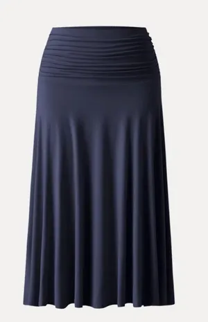OGL Women Small Midnight Navy Stretch Modal Pleated Flowy Maxi Skirt New thumbnail 1