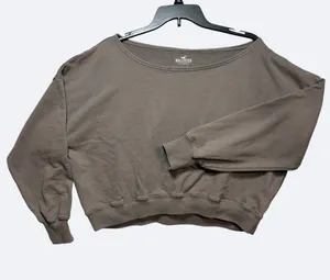 Hollister California Women’s Cropped Sweatshirt Size L Taupe Boat Neck thumbnail 1