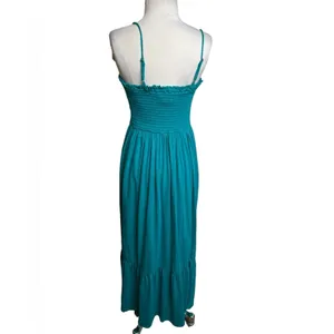 by‎ Anthropologie smocked bodice flounce hem maxi dress turquoise blue Sz XS thumbnail 4