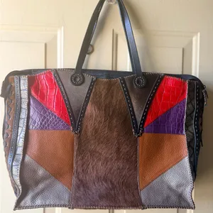 Colorful Patchwork Leather Tote Red thumbnail 6