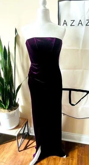 Azazie Larisa velvet strapless floor length dress Grape Size A6 4-6 thumbnail 1