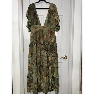 Petal & Pup Wendi Ruffle Olive Green Floral Ruffle Maxi Dress thumbnail 3