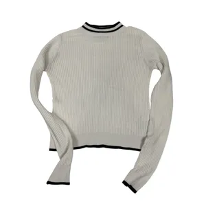 Aeropostale Ribbed Sweater Cream Black Trim Cropped Preppy‎ Minimalist Size L thumbnail 3