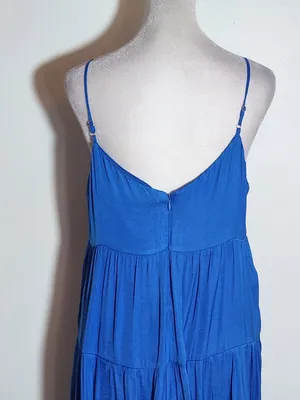 Naked Zebra Blue Sleeveless Tiered Mini Dress Size Medium Flaw thumbnail 4