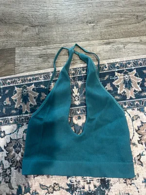Free people intimately seamless Teal Ribbed Halter Cropped Tank Top thumbnail 3