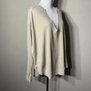 We the Free People Owen Thermal Small Oversized Waffle Knit Boho Beachy High Low thumbnail 11