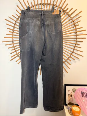 Free People We The Free Tinsley Baggy High Rise Straigjt Leg Jeans Faded Black Slouch Grunge thumbnail 9