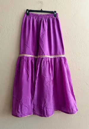 Purple Tiered Wide-Leg Pants with Elastic Waist thumbnail 1