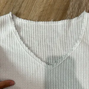 Waffle shirt tshirt v neck crop top - white thumbnail 2