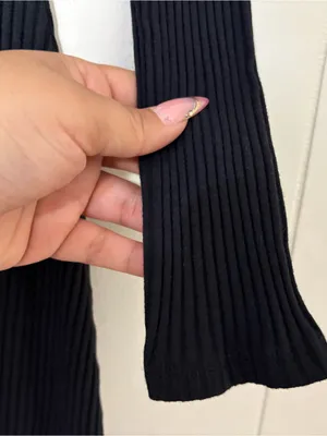 Aerie Ribbed Tie Front Maxi Dress Black Long Sleeve Knit Size S NWT thumbnail 8