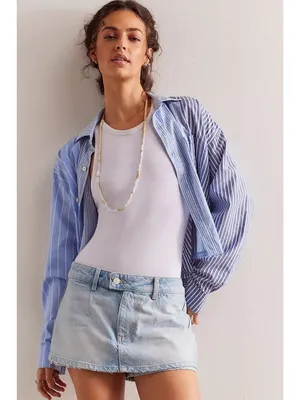 Free People Galivanting Skort in Aegean 26 New Womens Denim Jean Skirt Shorts thumbnail 12