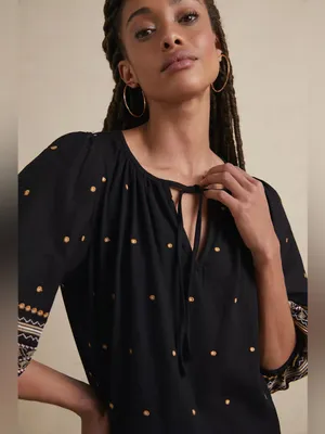 PILCRO | ANTHROPOLOGIE Calanthe Top Embroidered Dark Boho Bohemian Size S thumbnail 3