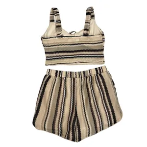 No Boundaries Knit Tank Shorts Matching Set Brown White Crochet Boho Size XS (0/2) thumbnail 2