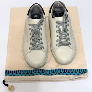 Tory Burch Leigh Sneaker Ivory White Leather Silver Glitter Lace 9.5M 83603 thumbnail 3