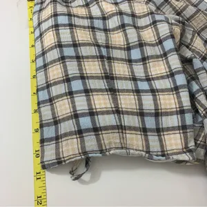 Zara Women's M Blue Cream‎ Plaid Ruched Chic Cottagecore 3/4 Sleeve Blouse thumbnail 7