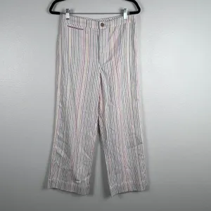 Madewell Womens Rainbow Stripe Wide Leg‎ Crop Pants White Multi Sz 27 thumbnail 4