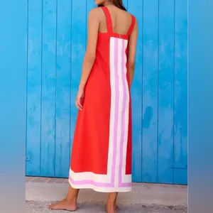 NEW Beach Maxi Boho Sleeveless Color Block Lined Dress M thumbnail 2