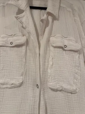 We The Free free people oversized White Button-Down‎ Textured Shirt medium thumbnail 2