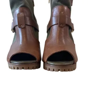 Tory Burch Oren Peep Toe‎ Booties Olive Brown Leather 8 thumbnail 3