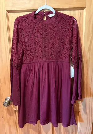 Altar'd State wine-colored babydoll mini dress women’s M NWT thumbnail 1