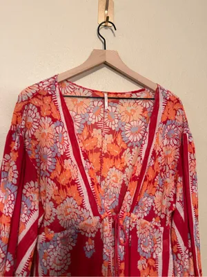 Free People Dream Girl Maxi Open Top Retro Red Lightweight Robe Size Size Medium thumbnail 7