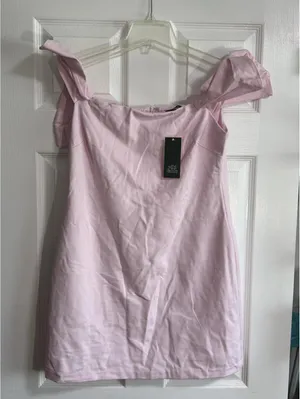 Wild Fable Light Pink Puff‑Bow Sleeve Mini Dress – Size L, NWT thumbnail 1
