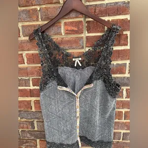 Gimmicks By BKE Crochet Knit L gray/black Tank Top Boho Cottage ‎Y2K Boho Chic thumbnail 7