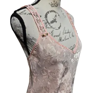 Expressions by California Dreaming Pink Floral Satin Chemise Vintage Small NWT thumbnail 3