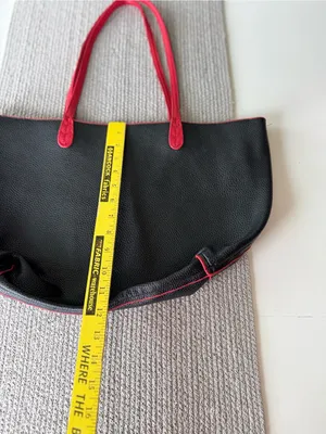 Source Unknown Black Red Pebbled Vegan Leather Large Tote Bag thumbnail 7