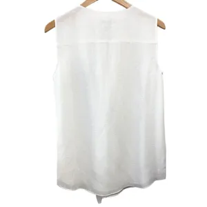 TOMMY HILFIGER White Sleeveless Ruffle Front Top M Lined Blouse thumbnail 9