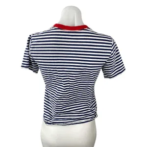 Polo Ralph Lauren White Navy Striped V Neck Short Sleeve Basic Tee T-Shirt Top S thumbnail 4
