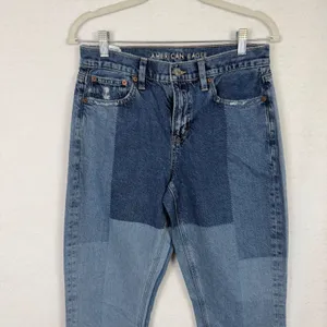 American Eagle 90s Bootcut Jeans Womens 4 Patchwork Multi Blue Denim Grunge thumbnail 3