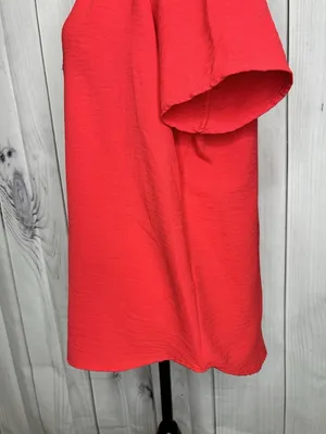 Entro Womens Sz Large Red V-Neck Short Sleeve Blouse Top thumbnail 6