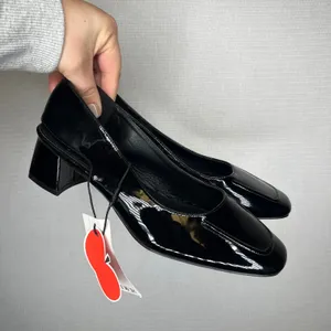 CIDER‎ Black Patent Leather Square Toe Slingback Block Heel Shoes Size 41 thumbnail 1