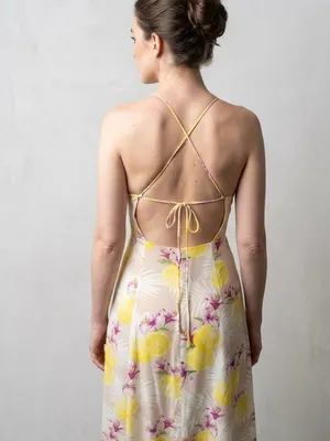 NWOT Lemon Floral Midi Linen Blend Dress thumbnail 5